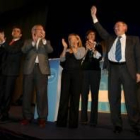 Cerezales, Riesco, Morano, Carrasco, Miguélez, Manuel Pizarro, y Mañueco, ayer en Carracedelo