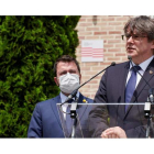 Aragonès y Puigdemont ayer, en Waterloo. HORS WAGNER