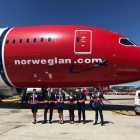 Imagen de la inauguración del vuelo de Barcelona a Miami de Norwegian Airlines desde el aeropuerto del Prat.