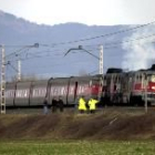 Estado en el que quedó el Talgo Irún-Madrid tras incendiarse la máquina