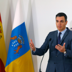El presidente del Gobierno, Pedro Sánchez, durante su intervención en la reunión de la XXVI Conferencia de Presidentes. EFE/Elvira Urquijo A.