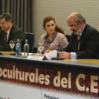 Domingo Fuertes, Ángeles Caso y Santos Llamas, en la última conferencia de las jornadas del CEL