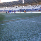 El césped del estadio Reino de León se encuentra helado en la zona del fondo sur. RAMIRO
