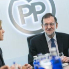 Mariano Rajoy, ayer, en la sede central del PP.