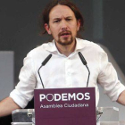 Pablo Iglesias, en el cierre de la asamblea ciudadana de Podemos.