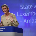 La comisaria europea de Competencia, Margrethe Vestager, en una rueda de prensa en Bruselas.