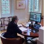 Torra habla por videoconferencia con sus socios de gobierno.