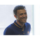 Luis Enrique, a su llegada a la rueda de prensa de este sábado previa a la final de la Copa del Rey que el Barça jugará contra el Sevilla.