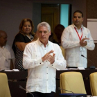 El presidente cubano, Miguel Díaz-Canel, durante una sesión extraordinaria de la Asamblea Nacional Cubana, en La Habana, este sábado.  /