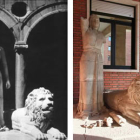 La escultura, tal como presidió el palacio de los Guzmanes de 1932 a 1936 y en su estado actual