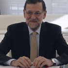 Mariano Rajoy, durante la reunión con los agentes sociales celebrada esta mañana en el Palacio de la Moncloa.