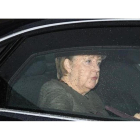 La cancillera alemana, Angela Merkel, a su llegada a las conversaciones entre los conservadores y los socialdemócratas.