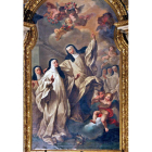 Teresa, reina de León, retratada junto a sus hermanas Sancha y Mafalda. A la derecha, la urna