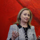 Hillary Clinton, durante la rueda de prensa que ofreció el lunes en Brasilia.