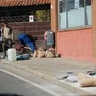 Obreros trabajando en una calle de San Andrés afectada por el rebaje de bordillos