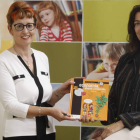 María Jesús Soto y Raquel López Varela, con un ejemplar de ‘Mi primer libro de economía, ahorro e inversión’. RAMIRO