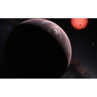 Ilustración de la estrella enana ultrafría TRAPPIST-1 y de sus tres planetas