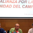 Julio López, de UPA, y Aurelio Pérez y Miguel Blanco, de Coag, en la presentación del acuerdo de uni