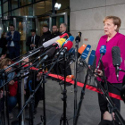 La canciller Angela Merkel momentos antes de la reunión con los socialdemócratas. HAYOUNG JEON
