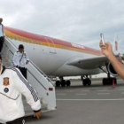 Xavi a su llegada al aeropuerto de Baku, donde España se enfrentará a Azerbaiyán.