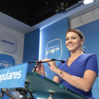 Cospedal, durante la rueda de prensa que ofreció ayer en la sede madrileña del PP.