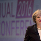 Theresa May, en la conferencia anual de la Confederación de la Industria Británica, en Londres, el 21 de noviembre.