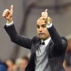 Pep Guardiola, entrenador del Bayern, se muestra satisfecho por el resultado de su equipo. A. GEBERT