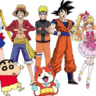 De izquierda a derecha, Astro Boy, Sailor Moon, Shin Chan, Luffy ('One Piece'), Naruto, el gato Jibanyan ('Yo-Kai Watch'), Son Goku y las Maho Girls Precure, embajadores de los Juegos Olímpicos de Tokio 2020.