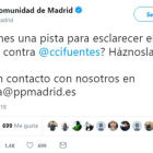 Tuit del PP madrileño.