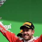 Sebastian Vettel, en el podio de México.