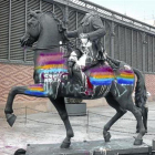 La escultura ecuestre del dictador desató la polémica, ante la explanada del Born Centre Cultural i Memòria, el pasado octubre.