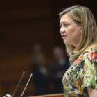 La consejera Pilar del Olmo durante una intervención de las Cortes.