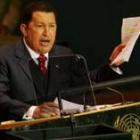 El presidente de Venezuela, Hugo Chávez,  durante su intervención en la sede de Naciones Unidas