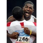 Justin Gatlin tras vencer en la final de los 100 metros en Atenas