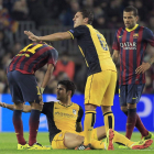 El delantero del Atlético de Madrid Diego Costa se lesionó durante el partido de ida de cuartos ante el FC Barcelona.