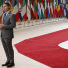 El presidente del Eurogrupo Paschal Donohoe, en la cumbre de Bruselas. OLIVIER MATTHYS