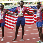 Los atletas Fred Kerley, Marvin Bracy y Trayvon Bromell. JOHN G. M.