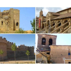 De izquierda a derecha: el castillo de Cea, San Lorenzo de Sahagún, el castillo de Grajal y la ermita de la Virgen de las Puertas.