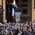 El primer ministro libanés, Saad Hariri, se dirige a sus simpatizantes en Beirut, el Líbano.