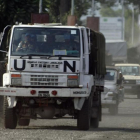 Un camión de soldados cascos azules en las calles de Goma, en le República Democrática del Congo.