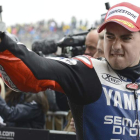 Jorge Lorenzo (Yamaha) celebra su victoria en el Gran Premio de Francia de MotoGP celebrado en el circuito de Le Mans.