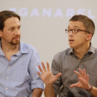 Pablo Iglesias e Íñigo Errejón, este miércoles, durante la presentación de la campaña de Podemos.