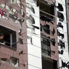 Edificio dañado por la explosión de un coche bomba en un barrio al sur de Damasco, Síria.