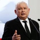 Kaczynski, durante la conferencia de prensa en la que hizo el anuncio.