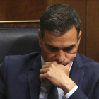 Pedro Sánchez, este jueves durante el fallido debate de investidura en el Congreso.