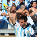 Messi celebra el gol que le dio la victoria in extremis a la selección argentina.