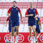 España se entrenó ayer en Sevilla antes de viajar a Noruega. P. GARCÍA
