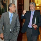 López Garrido junto al presidente del Congreso, Manuel Marín, ayer