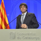 El 'president' Puigdemont en la rueda de prensa de presentación del plan de Govern.