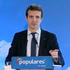 Pablo Casado, presidente del PP, interviene en un acto en Ferrol (A Coruña).